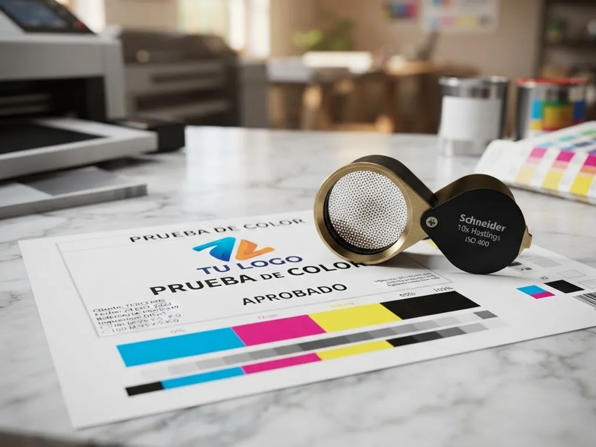 CMYK color proofs reviewed with a loupe before printing