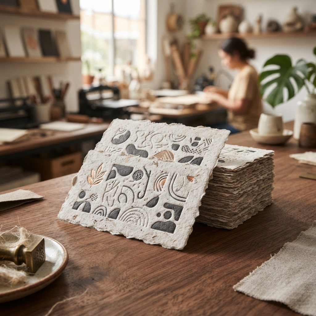 Tarjetas de presentación en papel kraft reciclado de fibras naturales