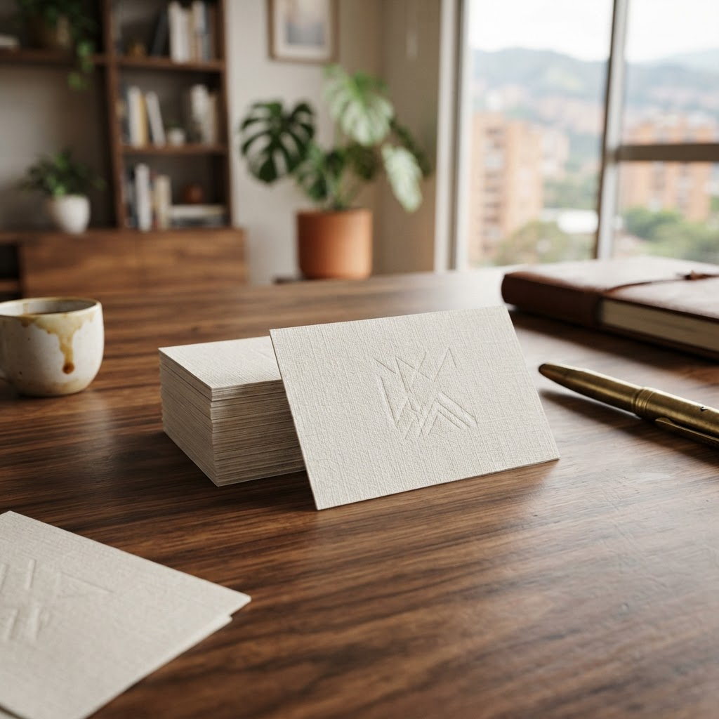 Tarjetas de presentación en papel lino con textura fina al tacto