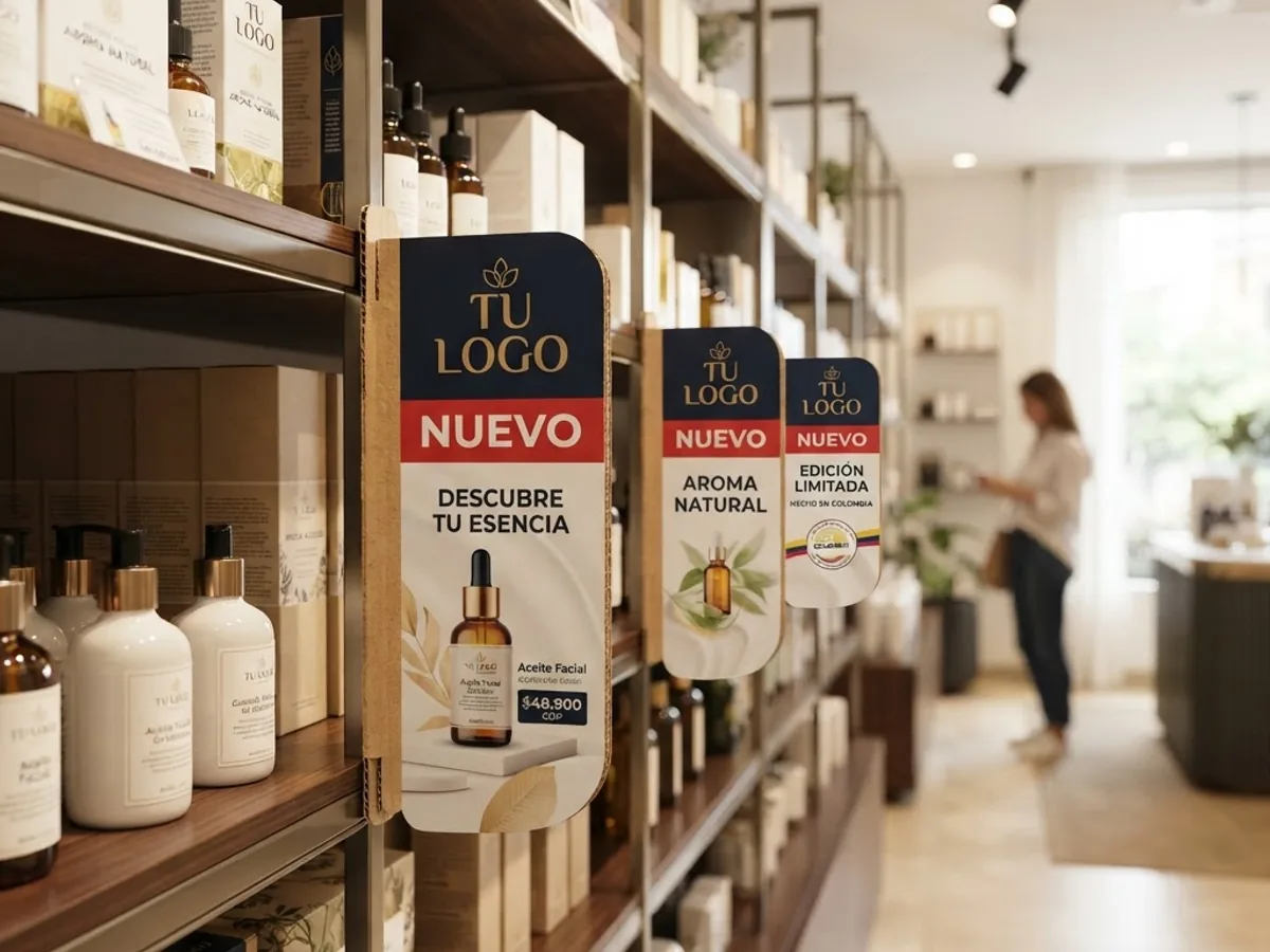 Shelf stoppers highlighting products in Medellín