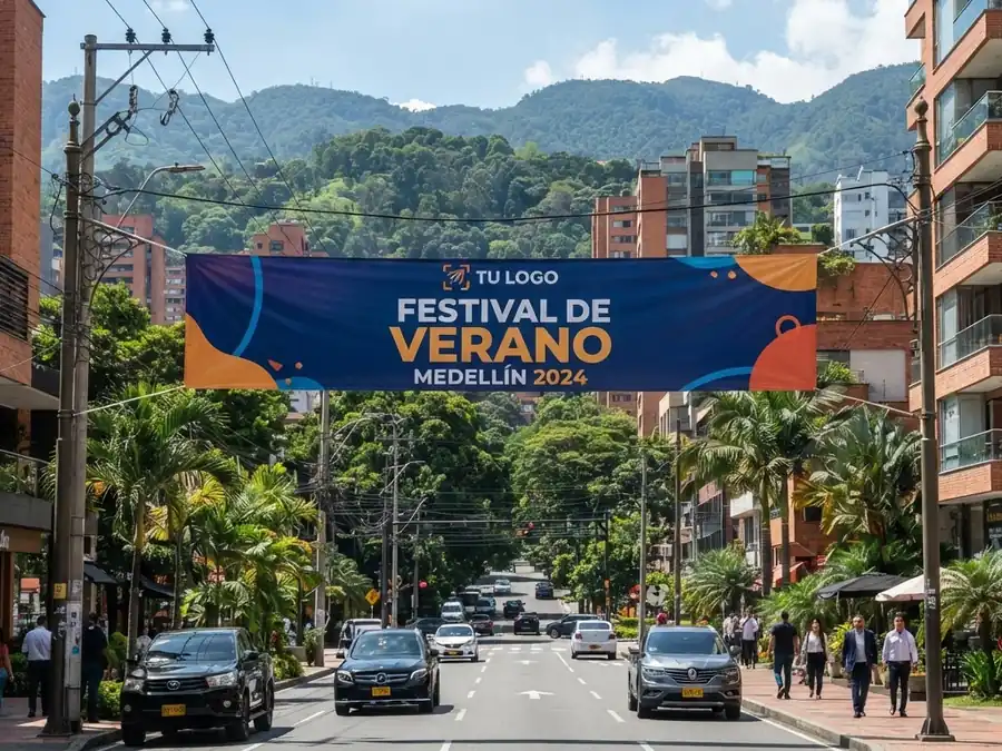 Printed and installed street banners for urban campaigns in Medellín