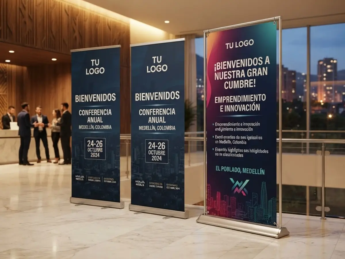 Printed advertising banners for events and points of service in Medellín
