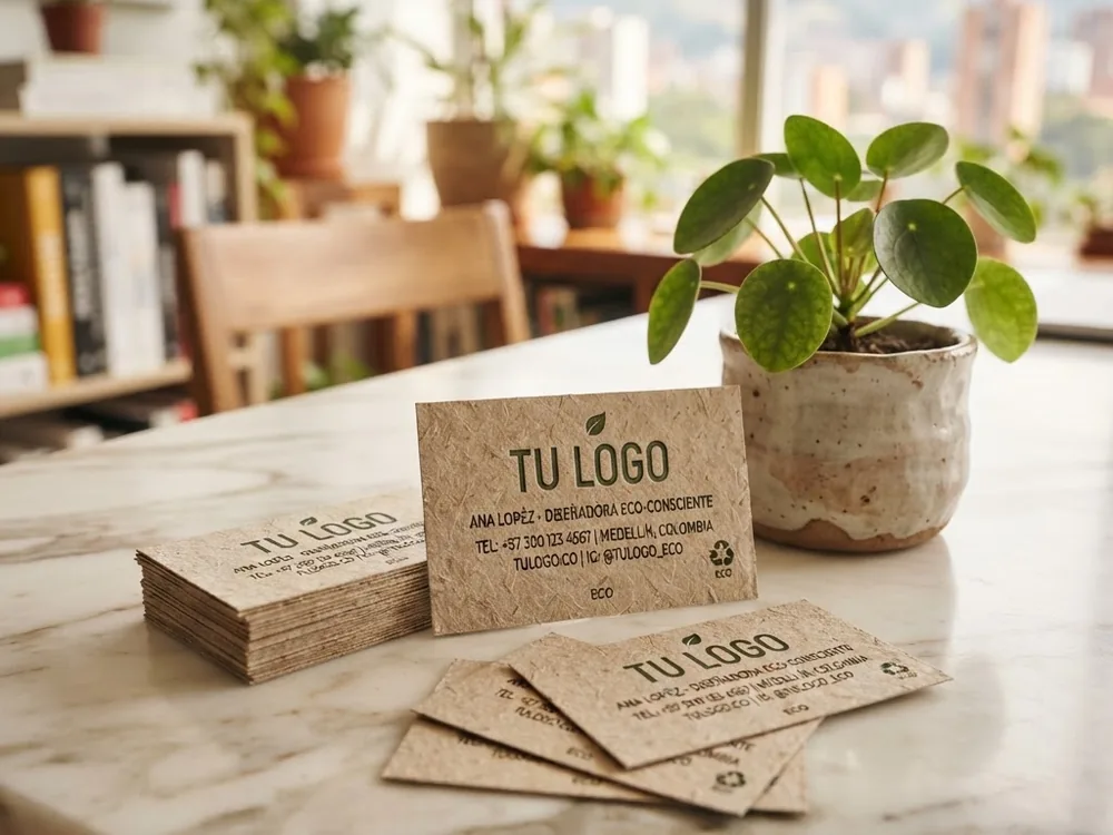 Business cards on recycled kraft paper made from natural fibers