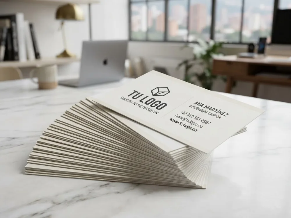 Stack of business cards printed by offset lithography on 350g stock